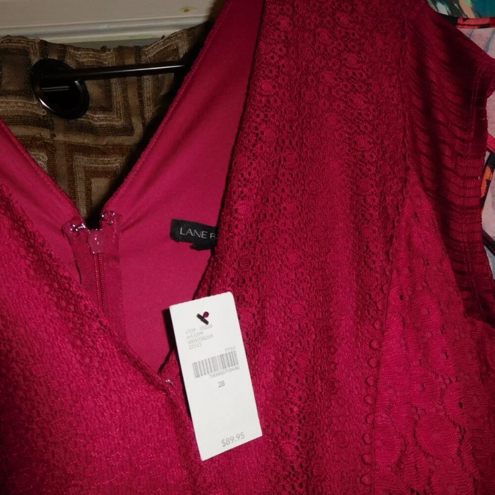 NWT LANE BRYANT 28W red lace short sleeve dress V-NECK - Picture 5 of 9